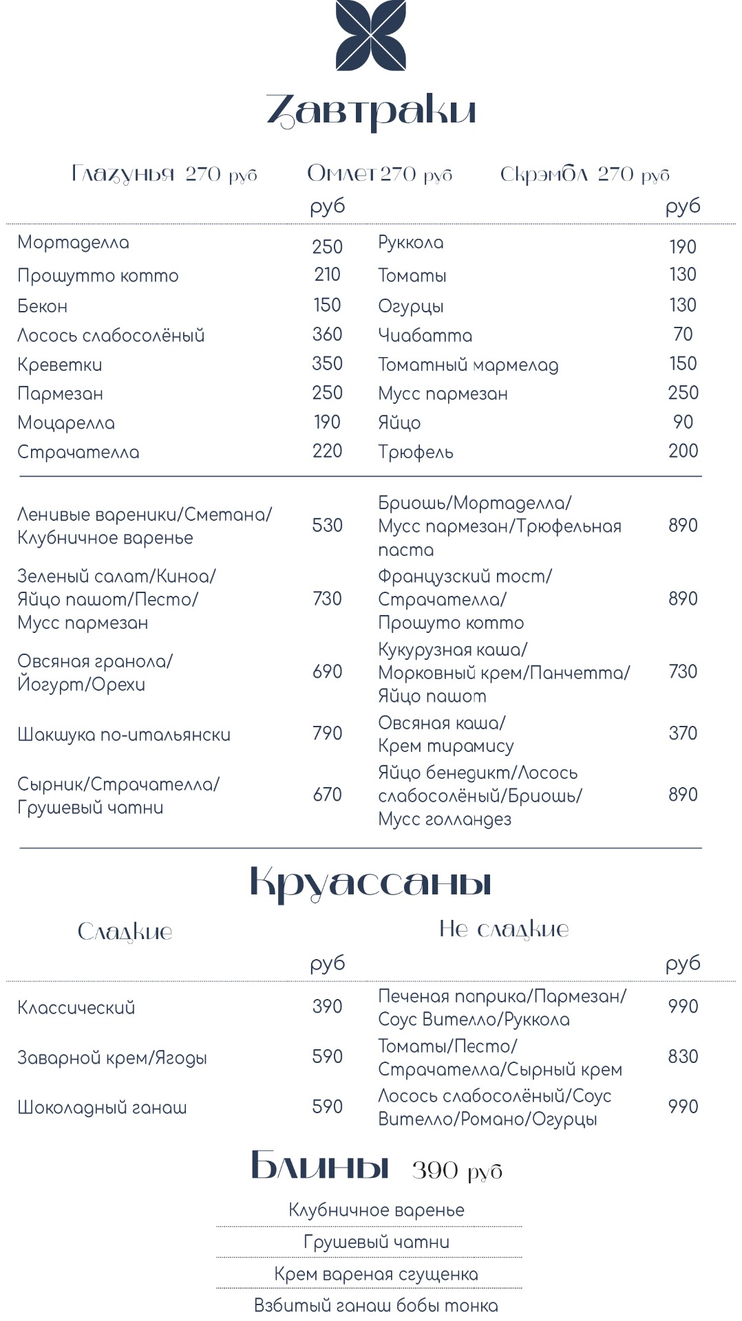 Меню завтраков